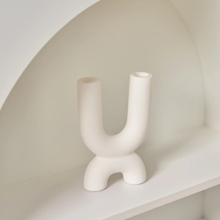 White ceramic candlestick holder ornament