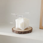 White cube candle on wood slice - 7.5cm x 7.5cm x 7cm - 1_a00e57c8
