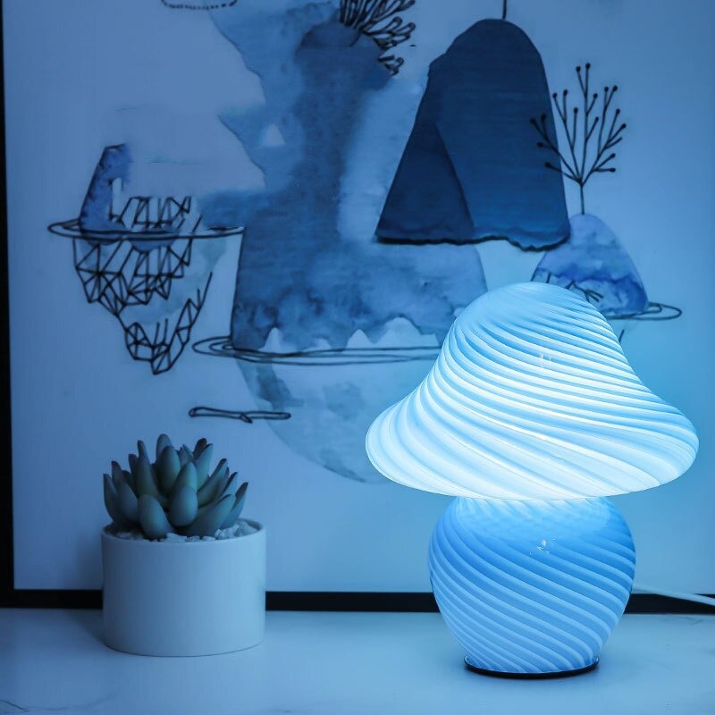 Blue mushroom lamp home decor