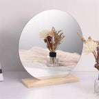 Irregular acrylic makeup mirror with wooden base