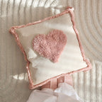 Cozy textured pillow covers with pink and mustard tufting